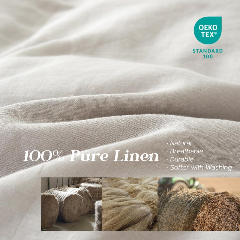Simple&Opulence 100% Linen Duvet Cover Set, 3 PCS Natural French Flax Light Grey Duvet Cover Queen Size, Breathable Soft Comfy Linen Bedding Comforter Cover with 2 Pillowcases(Light Grey, 88" x 92") - Image 3